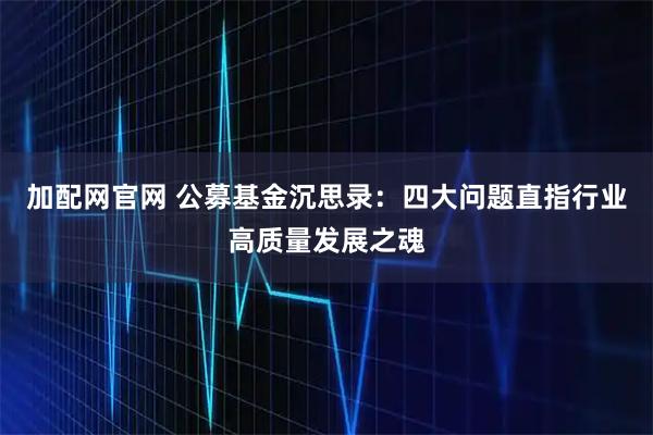 加配网官网 公募基金沉思录:四大问题直指行业高质量发展之魂